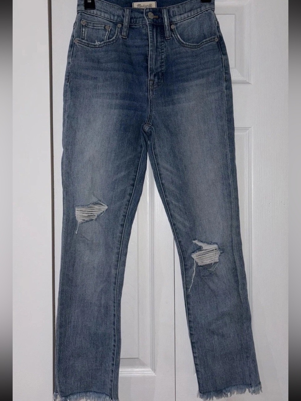Madewell The Perfect Vintage Jean Light Wash Distressed Raw Hem Jeans Size 24